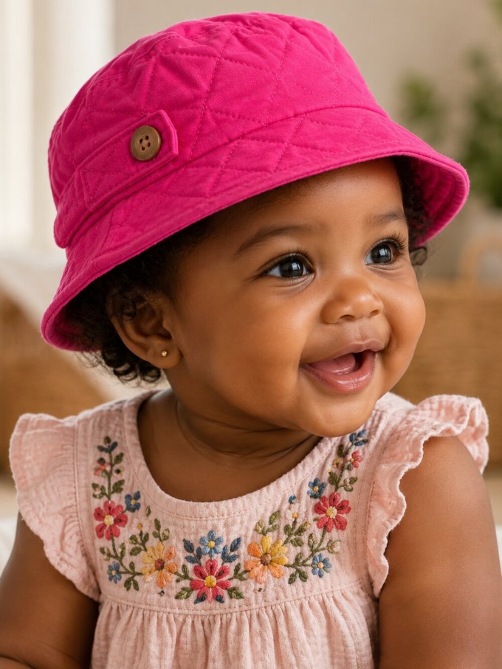 BABY GAP Quilted Cargo Bucket Hat Infant Baby Girl 6-12 mo Fuscia Dark Pink